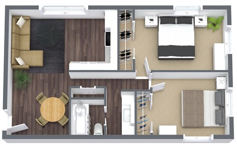 Floor plan for 2 beds, 1 bath, 850 sqft